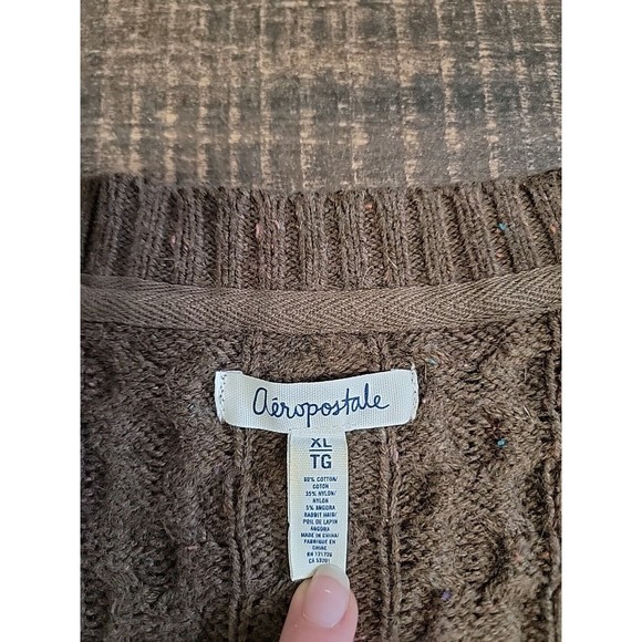AEROPOSTALE Woman's Jr's Brown Chunky Cable Knit Cardigan Sweater Pockets XL - Picture 4 of 10